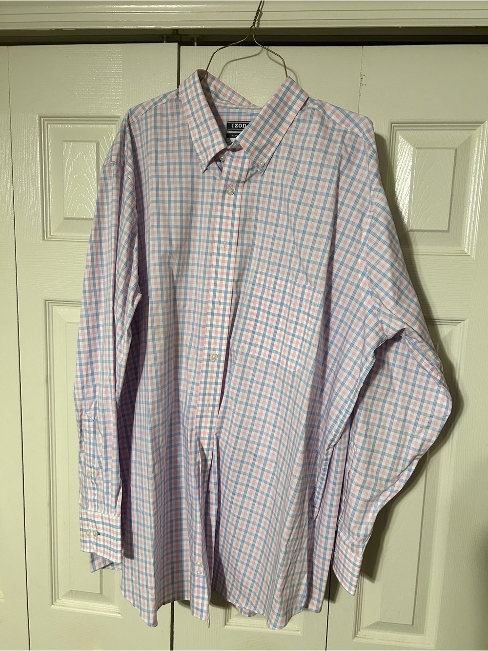 Izod Pink and Light Blue Plaid Button-Down Dress Shirt